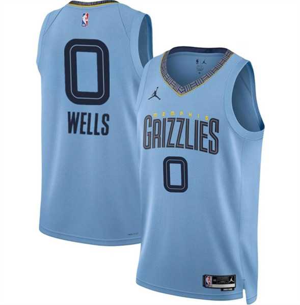 Mens Memphis Grizzlies #0 Jaylen Wells Blue 2024 Draft Statement Edition Stitched Jersey Dzhi